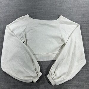 Zara Knit Cropped‎ Sweater Women Medium Cream Excellent Balloon Sleeve V-Neck
